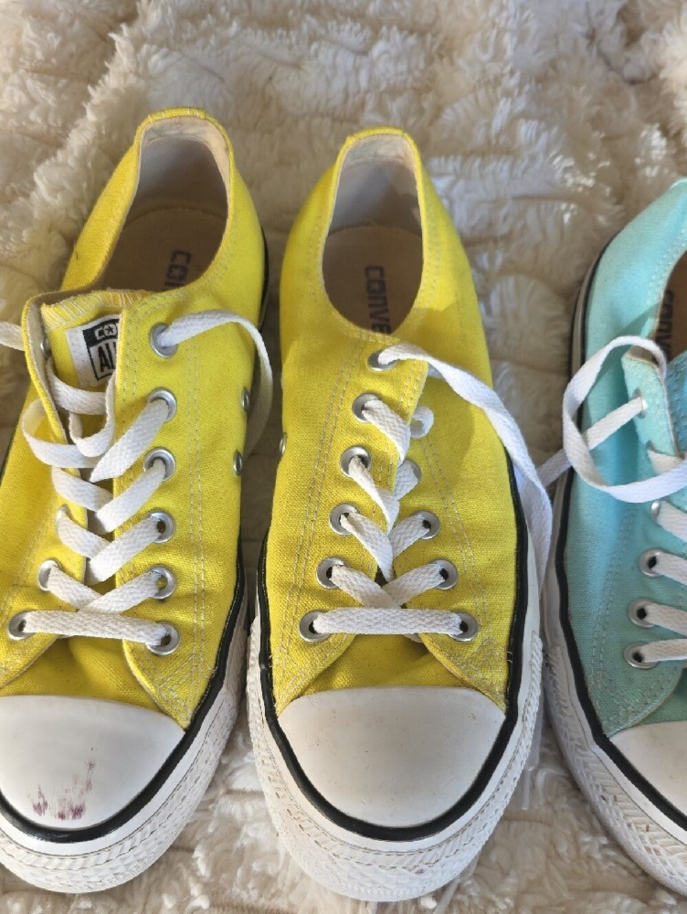 3 Converse All Star Canvas Low Top Sneakers in Red, Teal, and Yellow - Picture 2 of 4